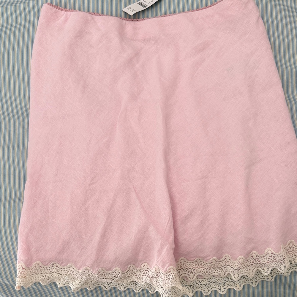 J. Crew Pink Midi Skirt with Lace Trim